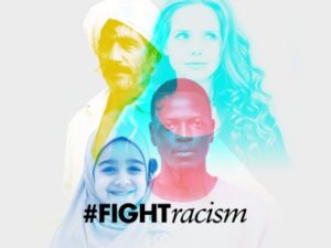 People from different backgrounds on a UN campaign to Fight Racism