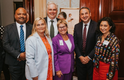 NSW Teachers Federation President Henry Rajendra, General Secretary Maxine Sharkey and Deputy President Amber Flohm in Sydney.