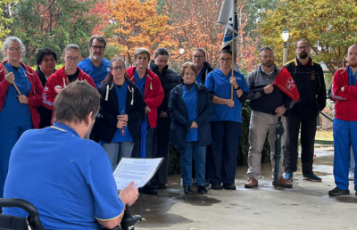 Dozens of people protest in a rally in Wagga Wagga to oppose the threat to workers compensation for mental health injuries.