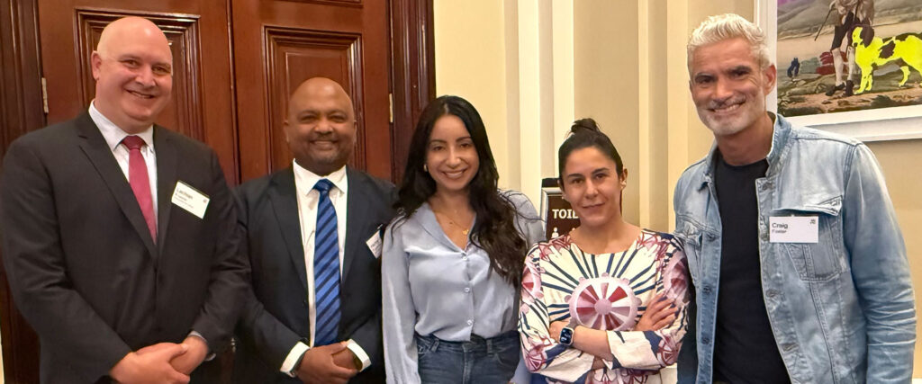 NSW Teachers Federation President Henry Rajendra along with Lachlan Erskine, Antoinette Lattouf, Jan Fran, and Craig Foster.