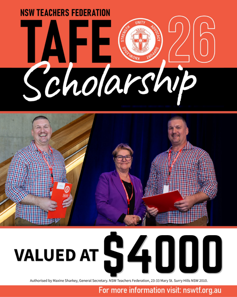 NSWTF General Secretary has presented a member at Wetherill Park TAFE College with Federation’s inaugural TAFE Teacher Scholarship.